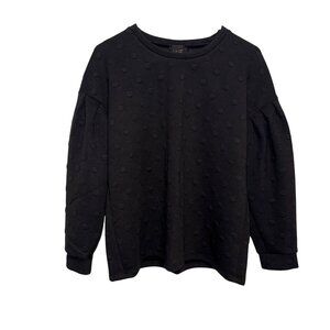 W5 Black Textured Polka Dot Puff Sleeve Sweater Top M